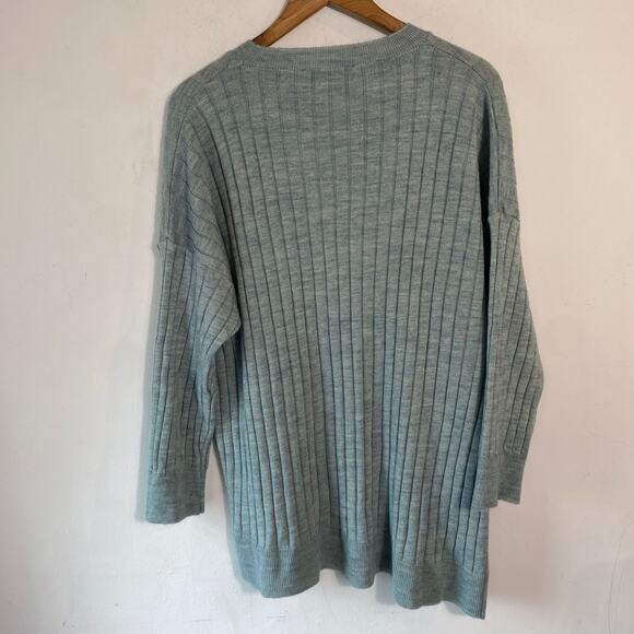ZARA Ribbed Sweater L-XL Sage Green‎ Slouchy Knit Wool Blend Cozy Luxe Minimal - Picture 6 of 7